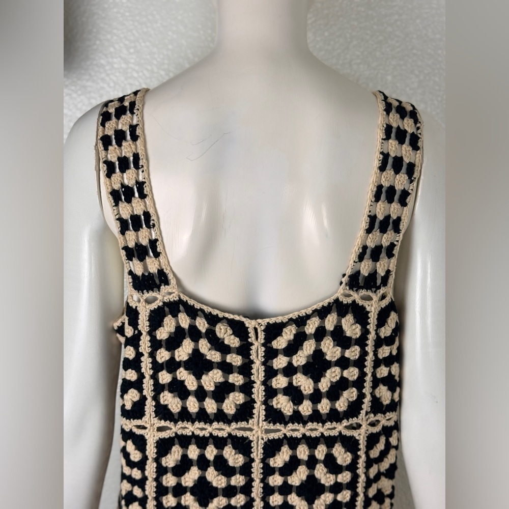 VICI Solana Patchwork Crochet Mini Cover Up Dress Black Ivory Sz X-Large E25 - Picture 12 of 15